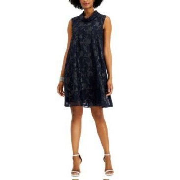 CONNECTED APPAREL Womens Navy Floral Sleeveless Above the Knee Cocktail Shift Dr - Picture 1 of 3